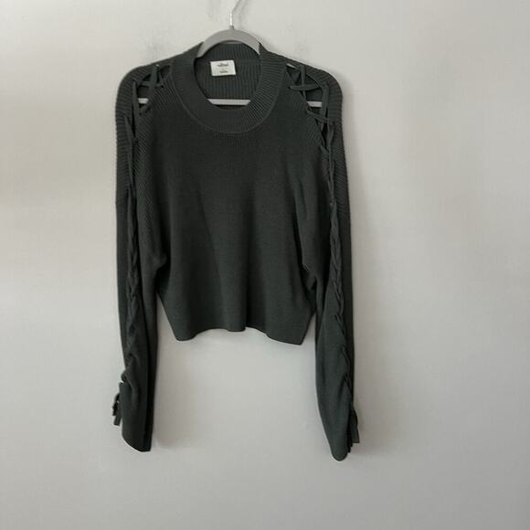 Wilfred Sweater Womens Large Green Knit Open Arm Ties Aritiza Crop - Picture 13 of 13